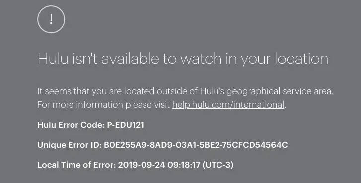 Hulu in Singapore Geo-Restrictions Error