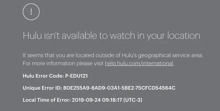 Hulu Geo-Restrictions Error